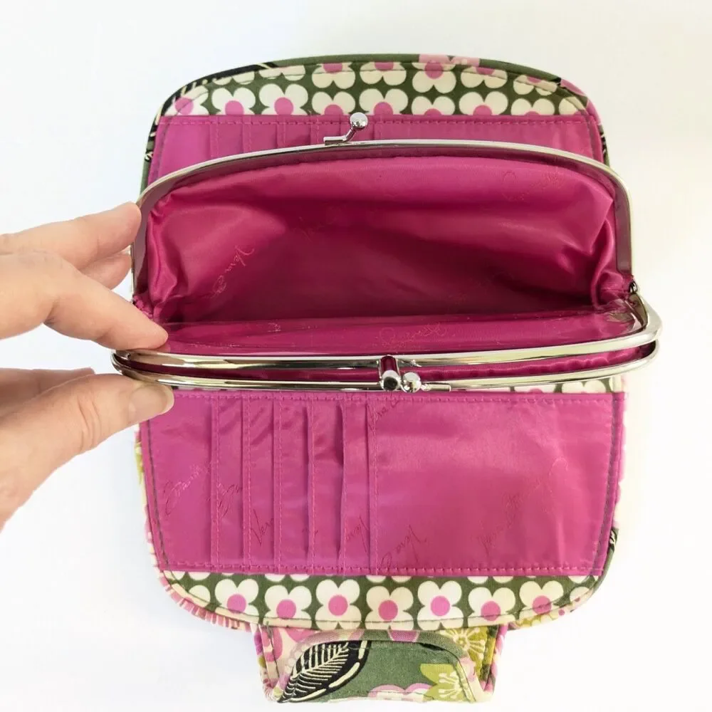 Vera Bradley Olivia Pink Floral Snap Double Kiss Lock Wallet Clutch Retired